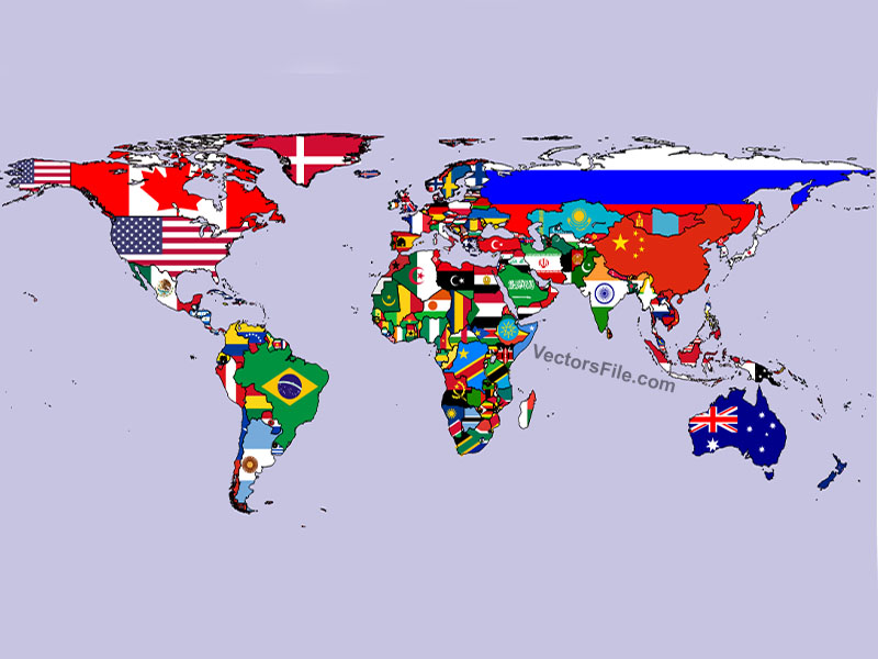 The World Map and Every Country is Labeled by Their Flag