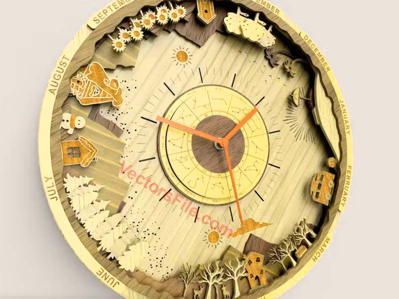 Wooden Multilayer Laser Cut Wall Clock Decorative Design