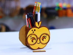 Laser Cut Apple Shape School Pen and Pencil Holder