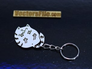 Laser Cut Wooden Cute Kitty Keychain Template Animal Keyring
