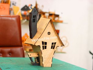 Laser Cut Wood Halloween House Design Dollhouse Template