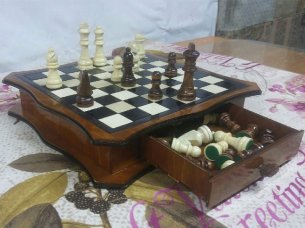 Laser Cut Chess Board Game Design with Pieces Storage Drawer