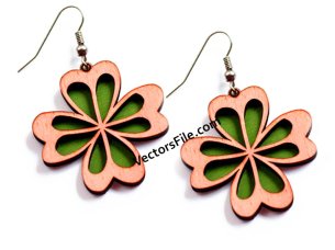 Laser Cut Wooden Clover Leaf Earring Design