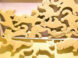 Laser Cut Interlocking Cat Puzzle Wooden Toy Template