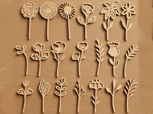 Laser Cut 3D Wooden Flower Template Set