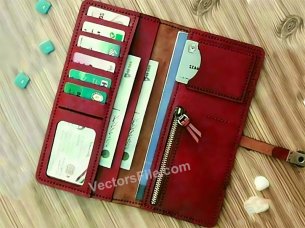 Laser Cut Long Wallet Leather Pattern Template