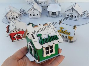 Laser Cut Tealight House Design Miniature House Template for Decor Idea
