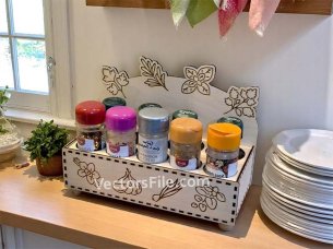 Laser Cut Wooden Spice Rack Kitchen Organizer Stand