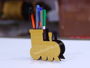 Laser Cut Locomotive Pen and Pencil Holder for Kids