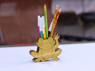 Laser Cut Wooden Frog Shape Pencil and Pen Holder for Kids