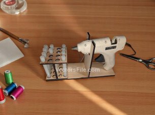 Laser Cut Wooden Hot Glue Gun Holder with Glue Stick Organizer