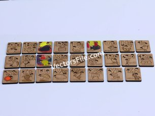 Laser Cut Educational Blocks Small and Capital Aa to Zz Alphabet Letter with Pictures