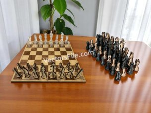 Laser Cut Chess Board Game with Chess Pieces Template