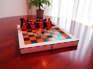 Laser Cut Wooden Travel Chess Board with Chess Pieces Set Template