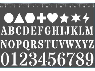 Laser Cut Alphabet and Number Stencil Font Geometric Shape and 20 cm Ruler