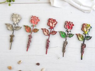 Laser Cut Personalized 3D Wooden Rose Flower Template