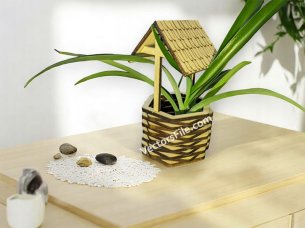Laser Cut Wooden Indoor Plant Holder for Room Decor Idea