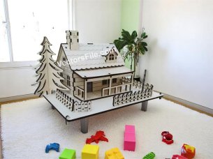 Laser Cut Christmas Dollhouse Design Wooden Toy for Kids