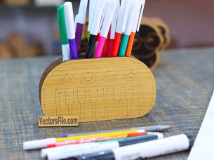 Laser Cut Piano Pattern Wooden Pen and Pencil Holder