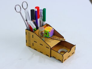 Laser Cut Mini Pen and Pencil Desk Organizer with Storage Drawer