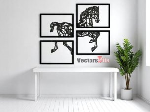 Laser Cut 4 Pieces Box Style Running Horse Wall Art Frame Design