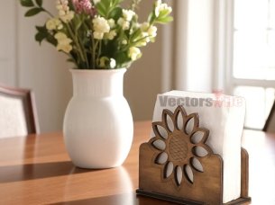 Laser Cut Wooden Sunflower Napkin Holder Design
