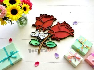 Laser Cut 3D Wooden Rose Design for Valentine Day Gift Idea