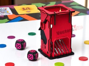 Laser Cut Dice Tower with 3D Wooden Dice Puzzle Design