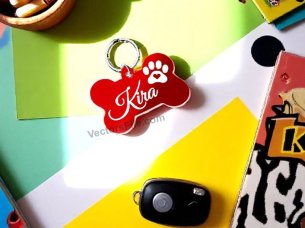 Personalized Dog Bone with Paw Laser Cut Acrylic Keychain