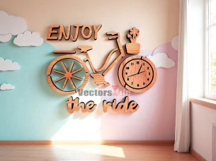 Enjoy The Ride Laser Cut 3D Bicycle Wall Clock Design