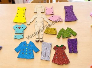 Laser Cut Wooden Dress Up Cute Doll Set Designed for Children