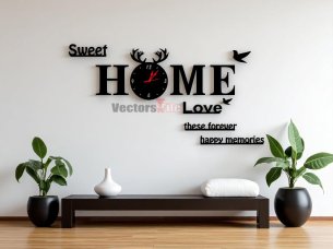 Laser Cut Sweet Home Love 3D Wall Clock Template