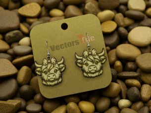 Laser Cut Highland Cow Wooden Dangle Earring Design