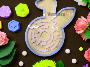 Laser Cut Easter Bunny Shaped Ball Maze Game Template