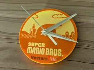 Laser cut Super Mario Bros Game Wall Clock for Kids Room
