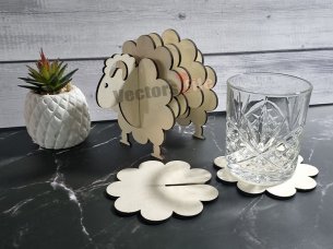 Laser Cut Sheep Shaped Coaster with Coaster Holder