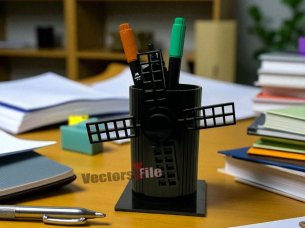 Laser Cut Wooden Windmill Pen and Pencil Holder