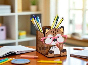 Laser Cut Pen and Pencil Holder Cute Desk Organizer for Kids