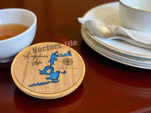 Kashabowie Lake Map Laser Cut Wooden Coaster Template