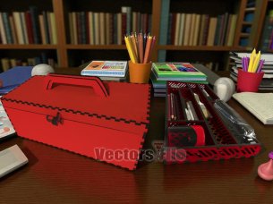 Laser Cut Wooden Stationery Organizer Desk Caddy with Box