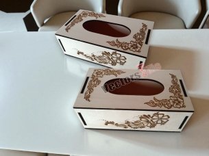 Laser Cut Wooden Tissue Box with Flower Pattern Decor Design Template