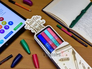 Laser Cut Wooden Pen and Pencil Box for Kids