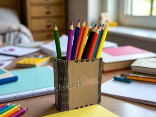 Laser Cut Pen and Pencil Holder with Living Hinge Pattern