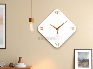 Laser Cut Modern Square Wall Clock with Roman Numerals in a Golden Acrylic