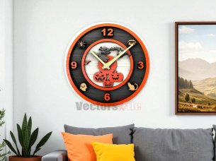 Laser Cut Halloween Themed Wooden Wall Clock Design