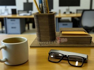 Laser Cut Pen and Pencil Holder with Sticky Note Holder