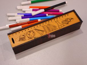 Laser Cut Wooden Pencil Geometry Box with Sliding Lid for Kids