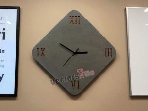 Laser Cut Concrete and Wood Rhombus Wall Clock Template