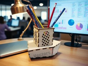 Laser Cut Ship Pen Holder Wooden Boat Pencil Organizer