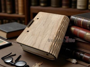 Laser Cut Wooden Book Gift Box with Folding Living Hinge Design